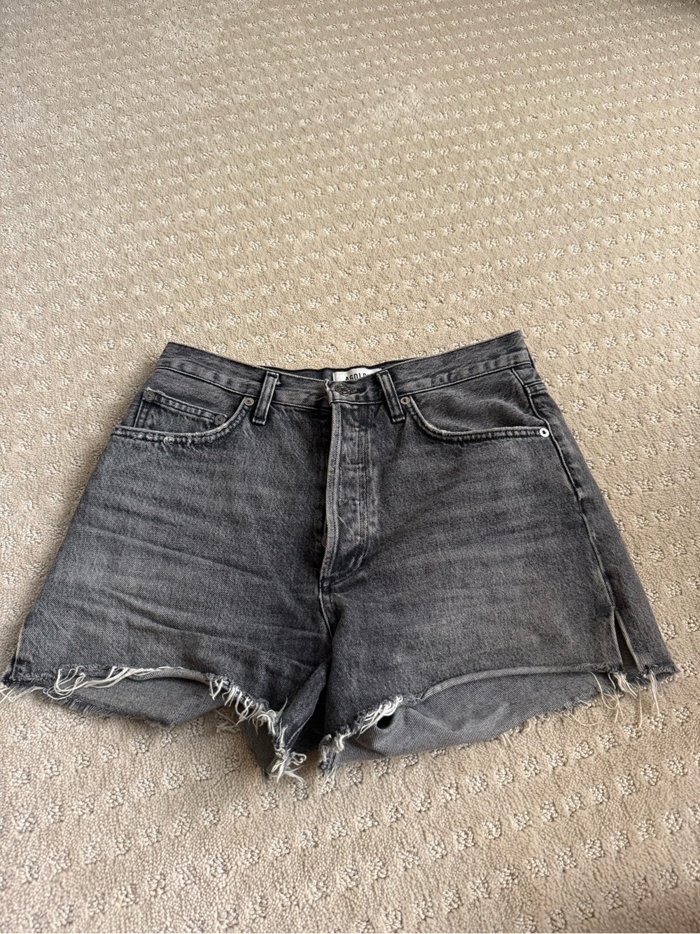 Agolde Washed Black Denim Cutoff Shorts